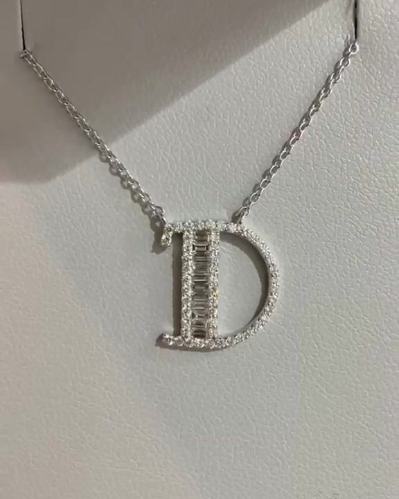 Letter D - white gold, baguette block style