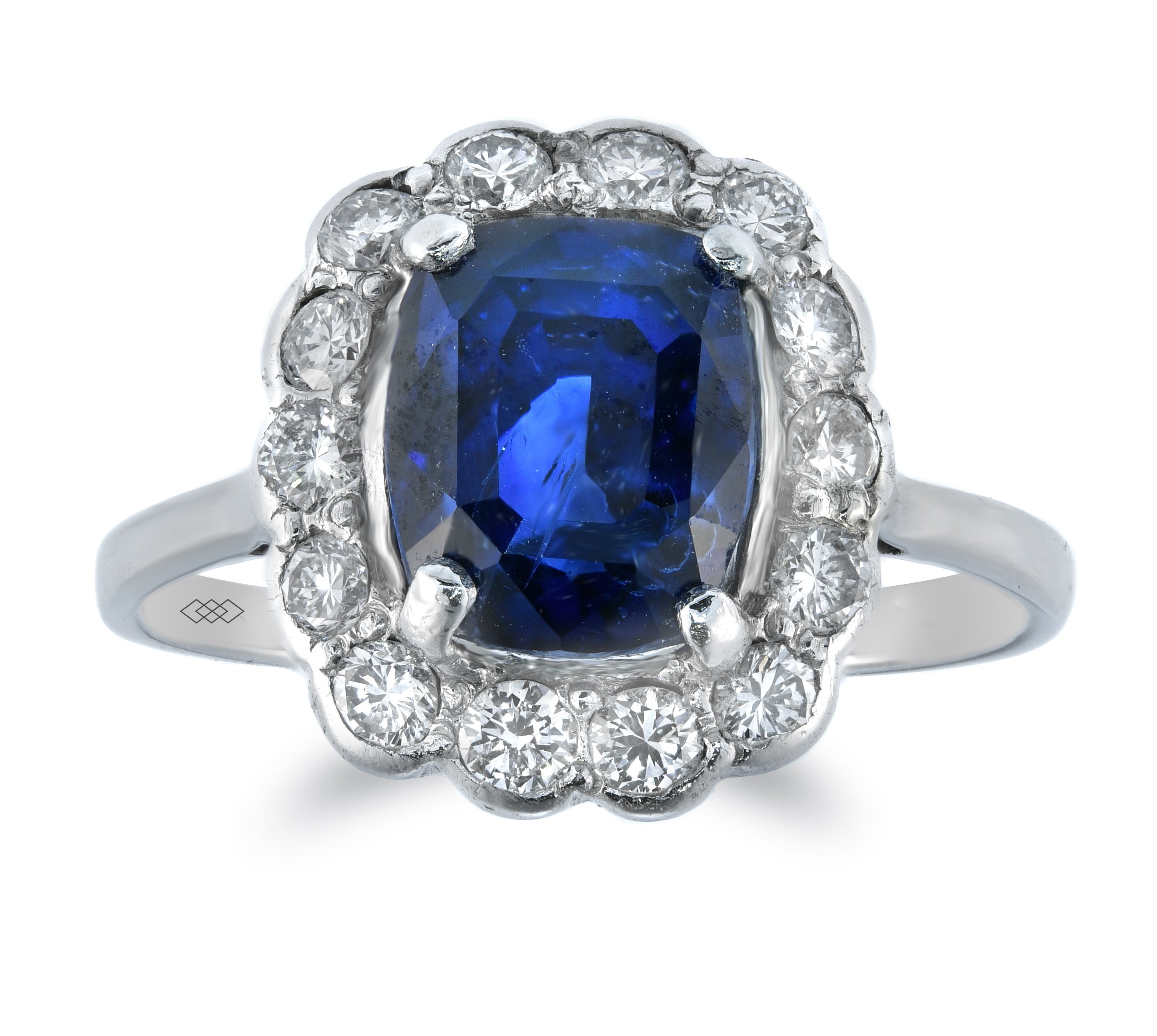 Ring - Cushion Cut Sapphire Diamond Halo Ring
