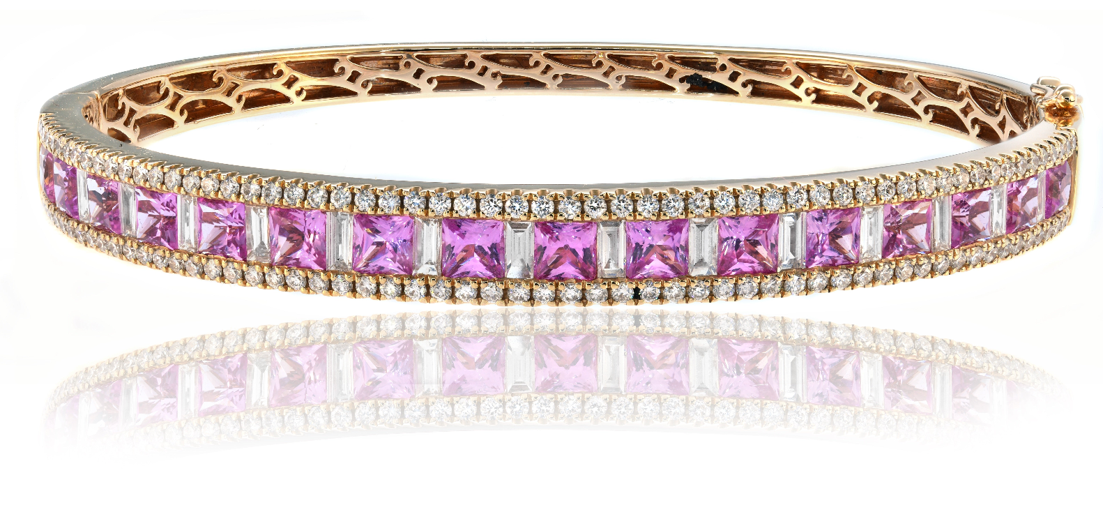 Bracelet - Princess Cut Pink Sapphire & Emerald Cut Diamond Bangle