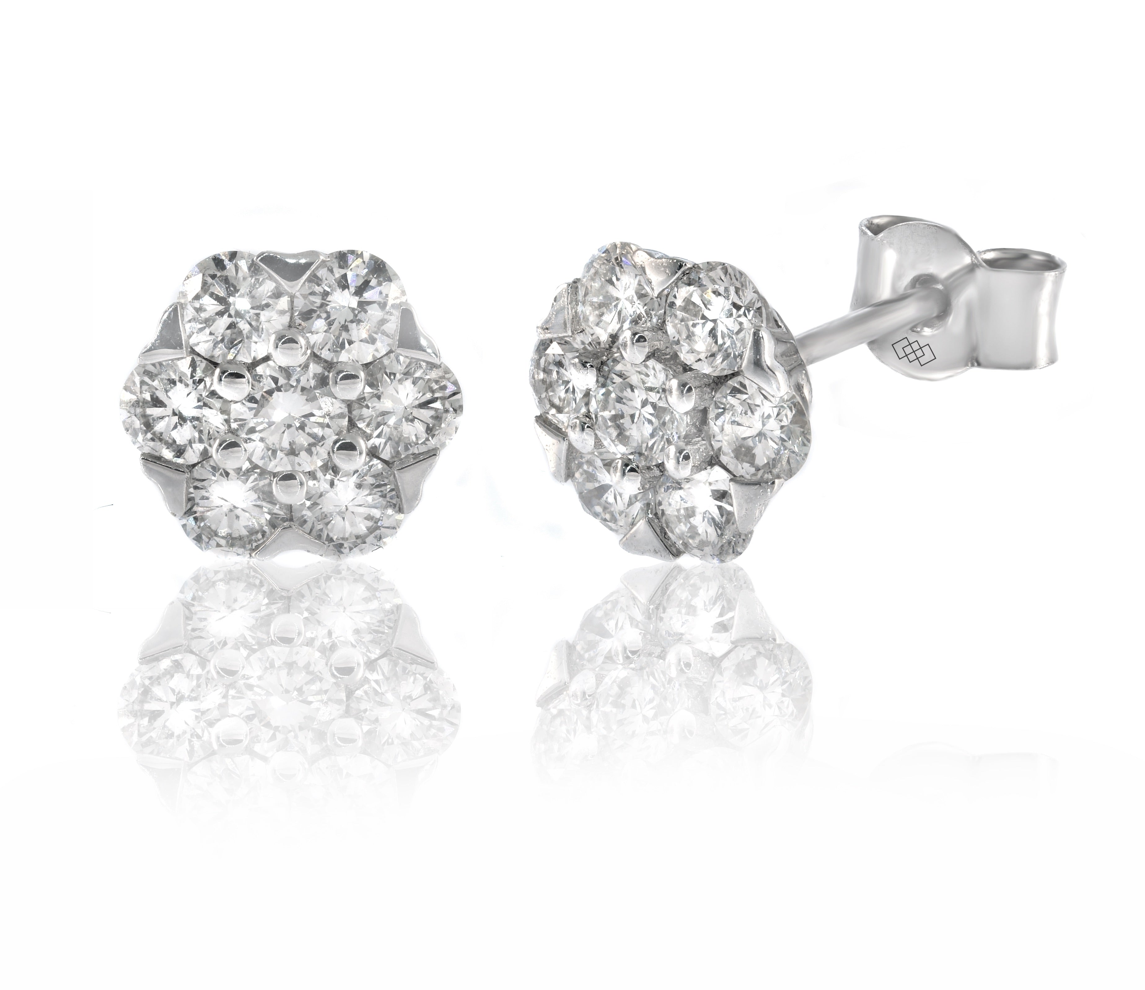 Earrings - Round Diamond Cluster Stud Earrings