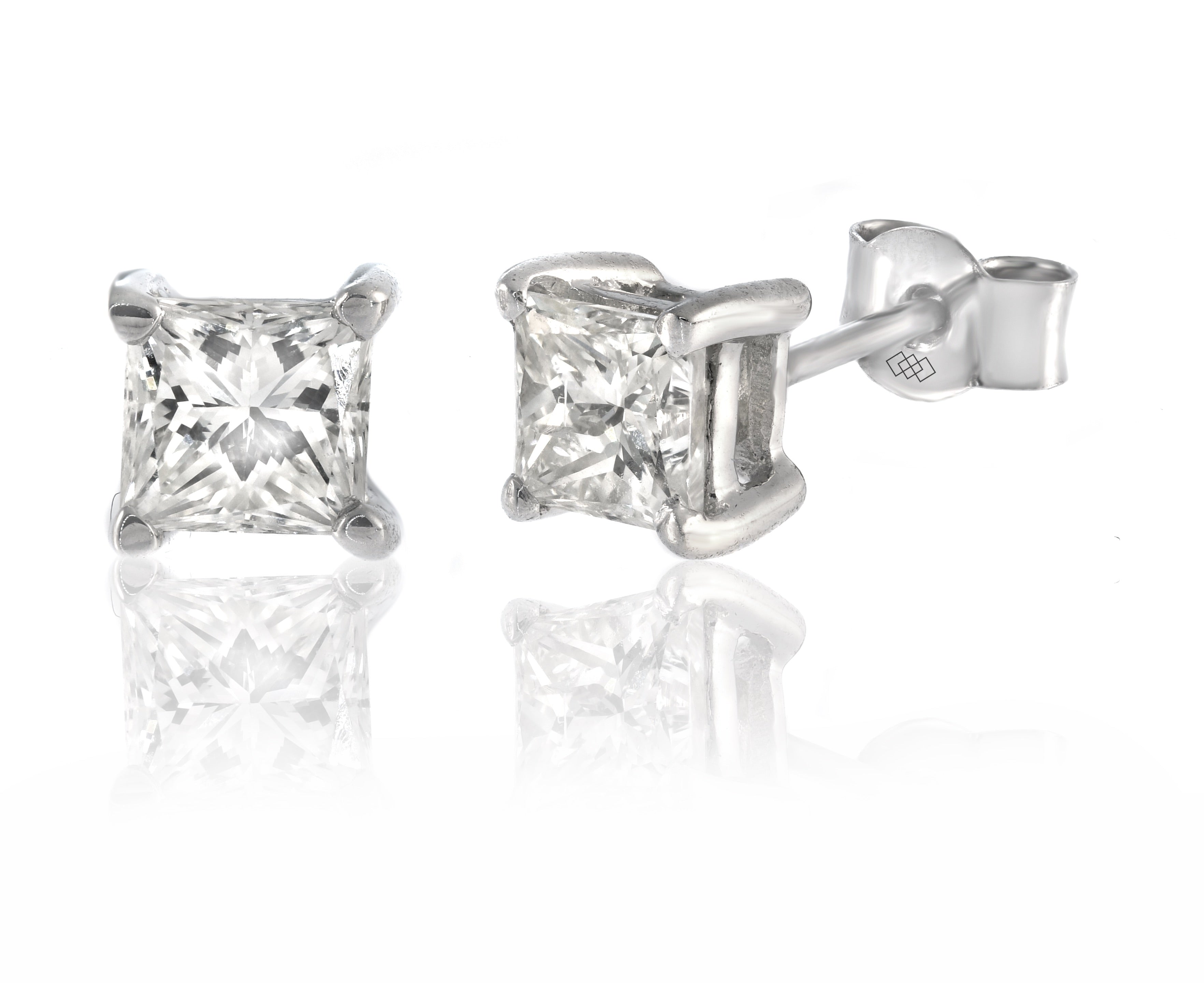 Earrings - Princess Cut Diamond Stud Earrings