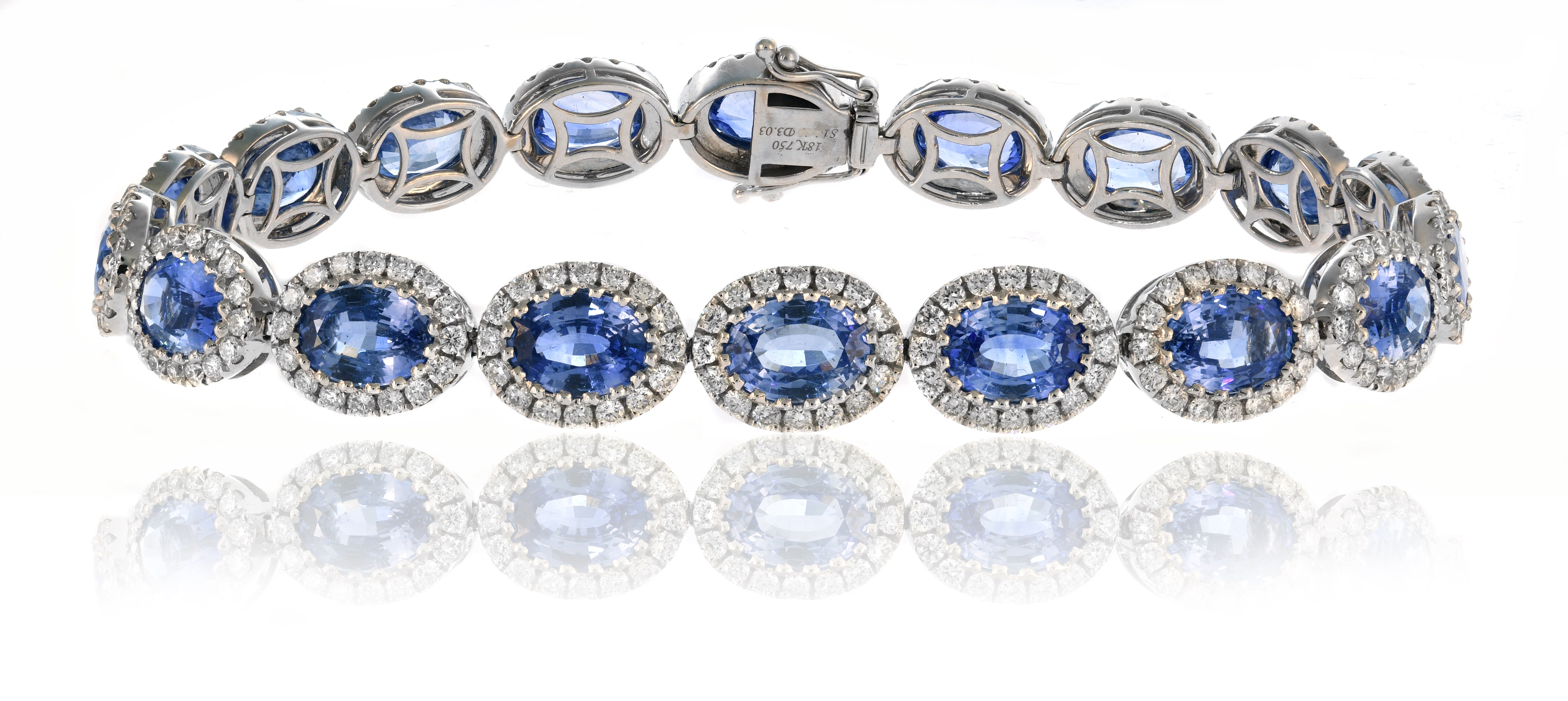 Bracelet - Oval Cut Sapphire Diamond Halo Bracelet