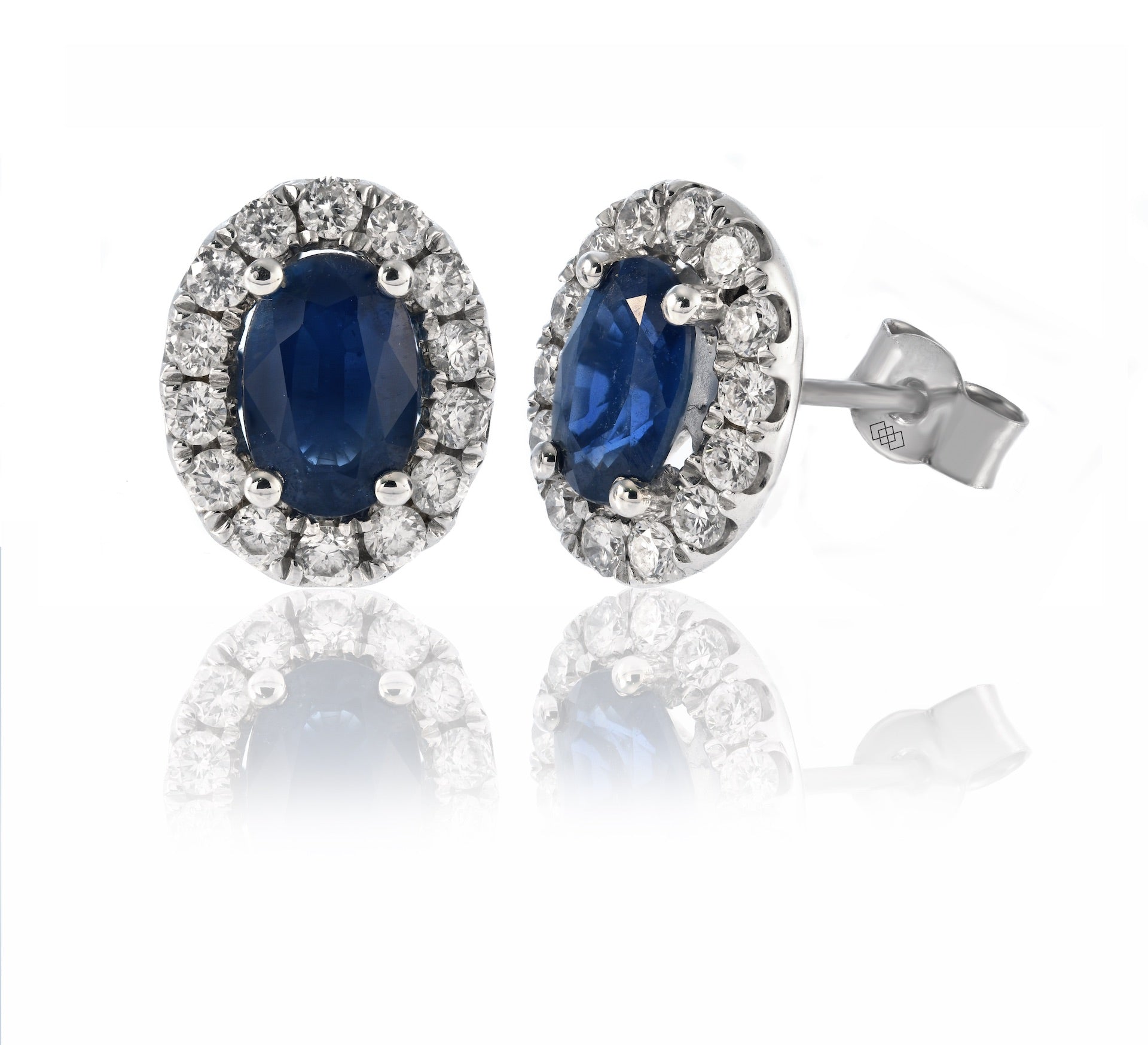Earrings - Sapphire & Diamond Halo Stud Earrings