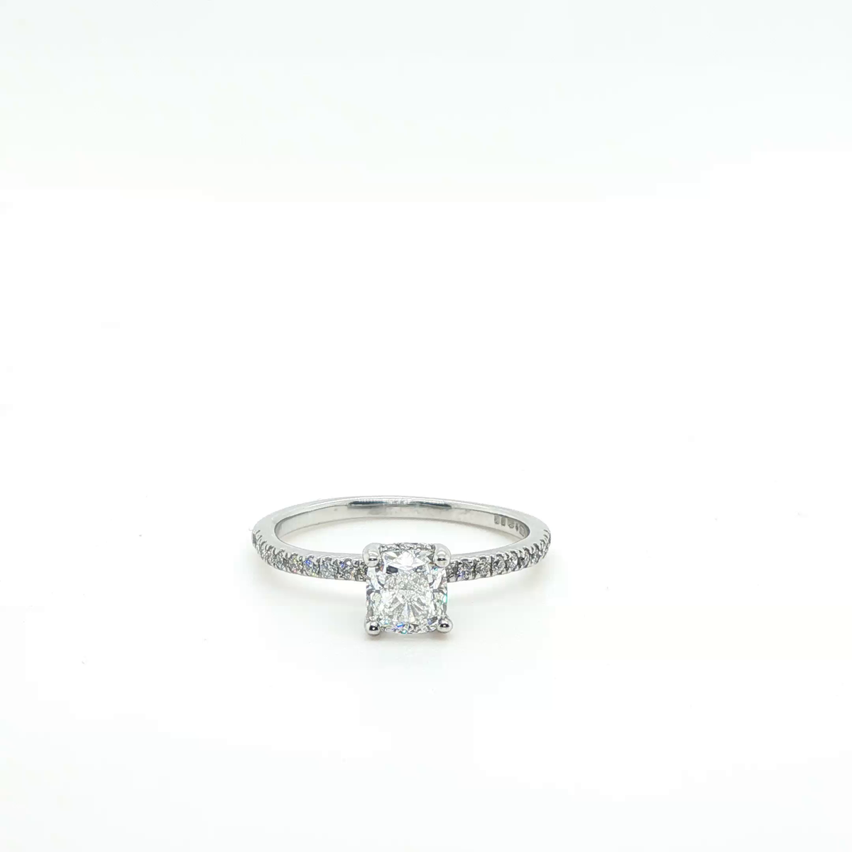 Cushion Cut Brilliant Diamond Solitaire Engagement Ring in Polished White Gold