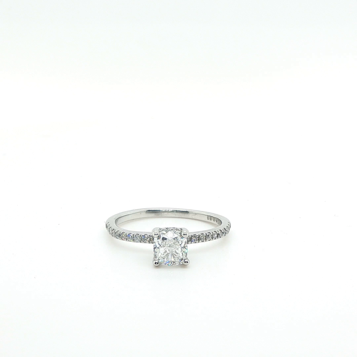 Cushion Cut Brilliant Diamond Solitaire Engagement Ring in Polished White Gold