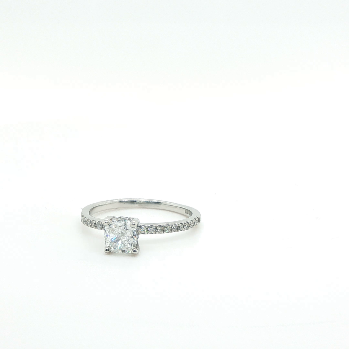 Cushion Cut Brilliant Diamond Solitaire Engagement Ring in Polished White Gold