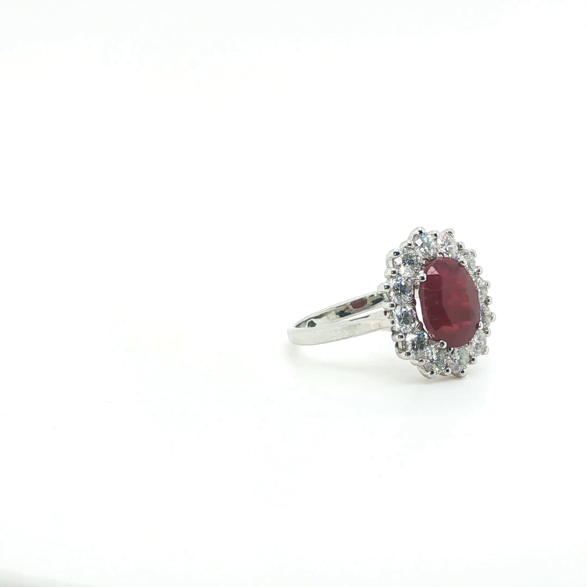 Oval Deep Red Ruby White Gold Cocktail Ring