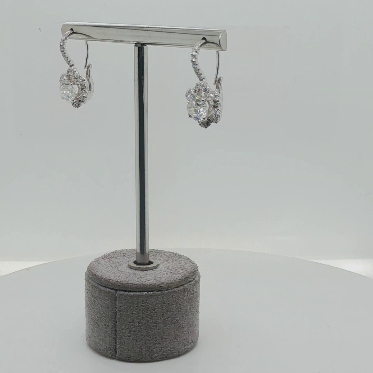 Graduated Round Brilliant Diamond Linear Drop Earrings in White Gold