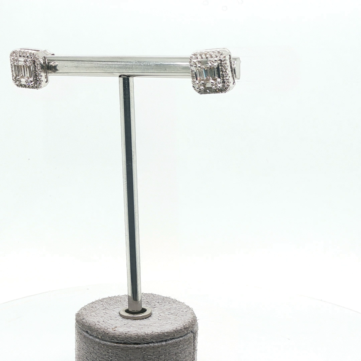 Classic Emerald Cut Diamond Stud Earrings in 14k White Gold