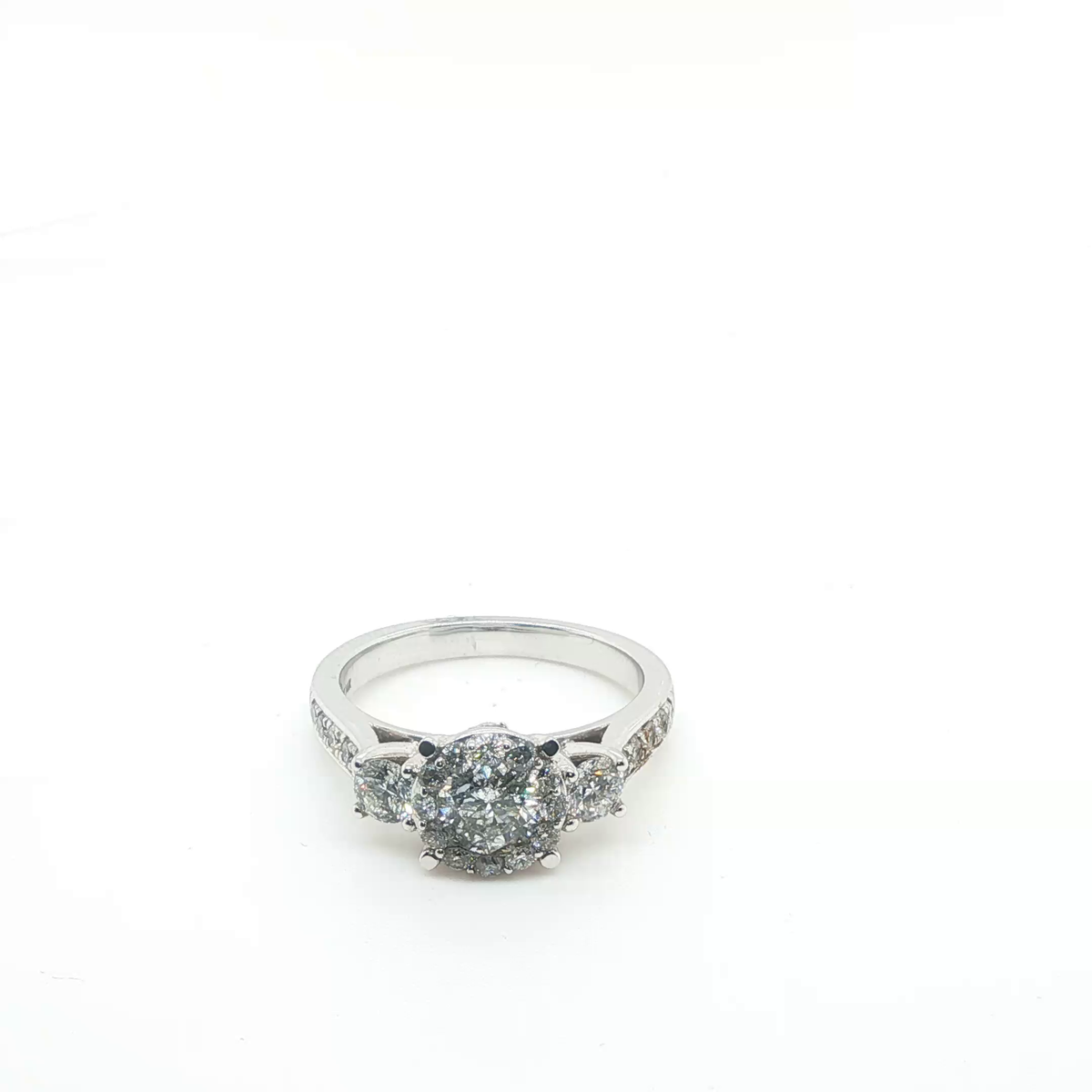 Round Brilliant Cut Diamond Engagement Ring in 14K White Gold with Pavé Accents