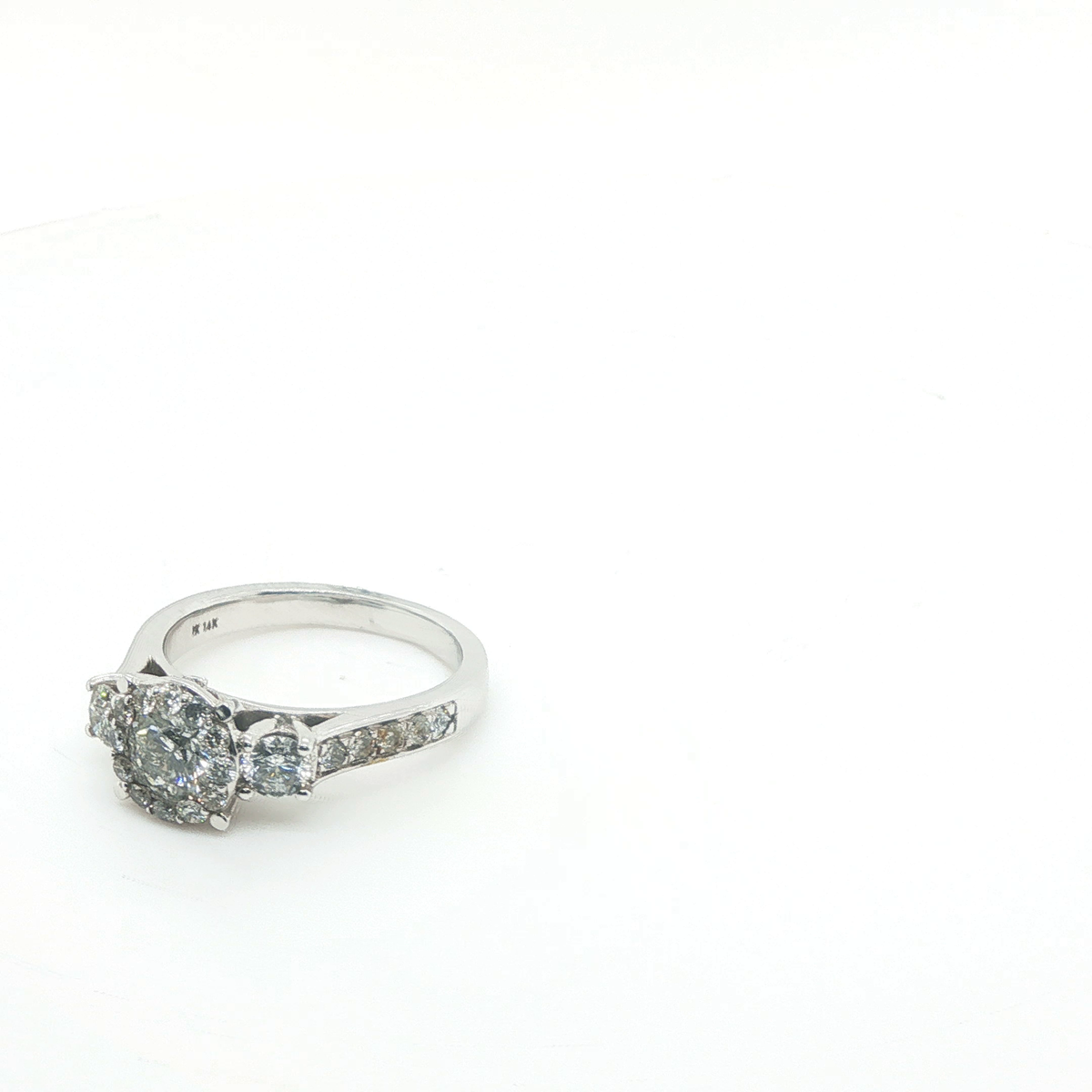 Round Brilliant Cut Diamond Engagement Ring in 14K White Gold with Pavé Accents