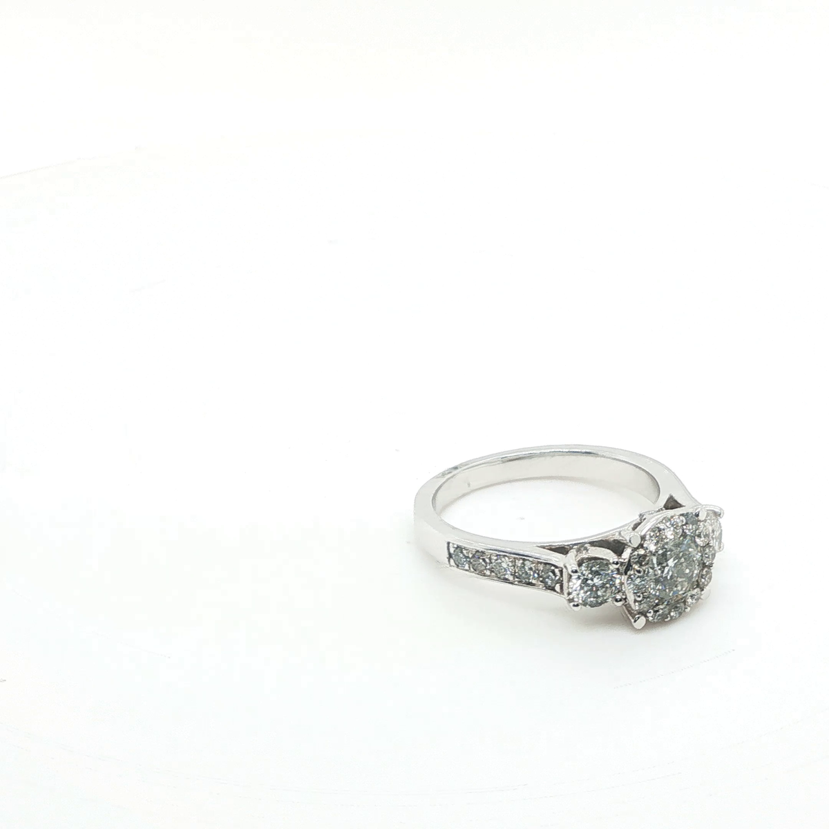 Round Brilliant Cut Diamond Engagement Ring in 14K White Gold with Pavé Accents