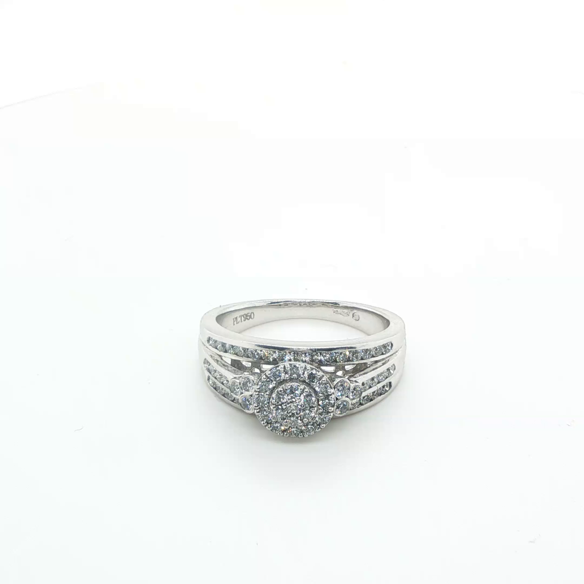 Round Brilliant Diamond Platinum Three-Stone Anniversary Ring with Pave Accents