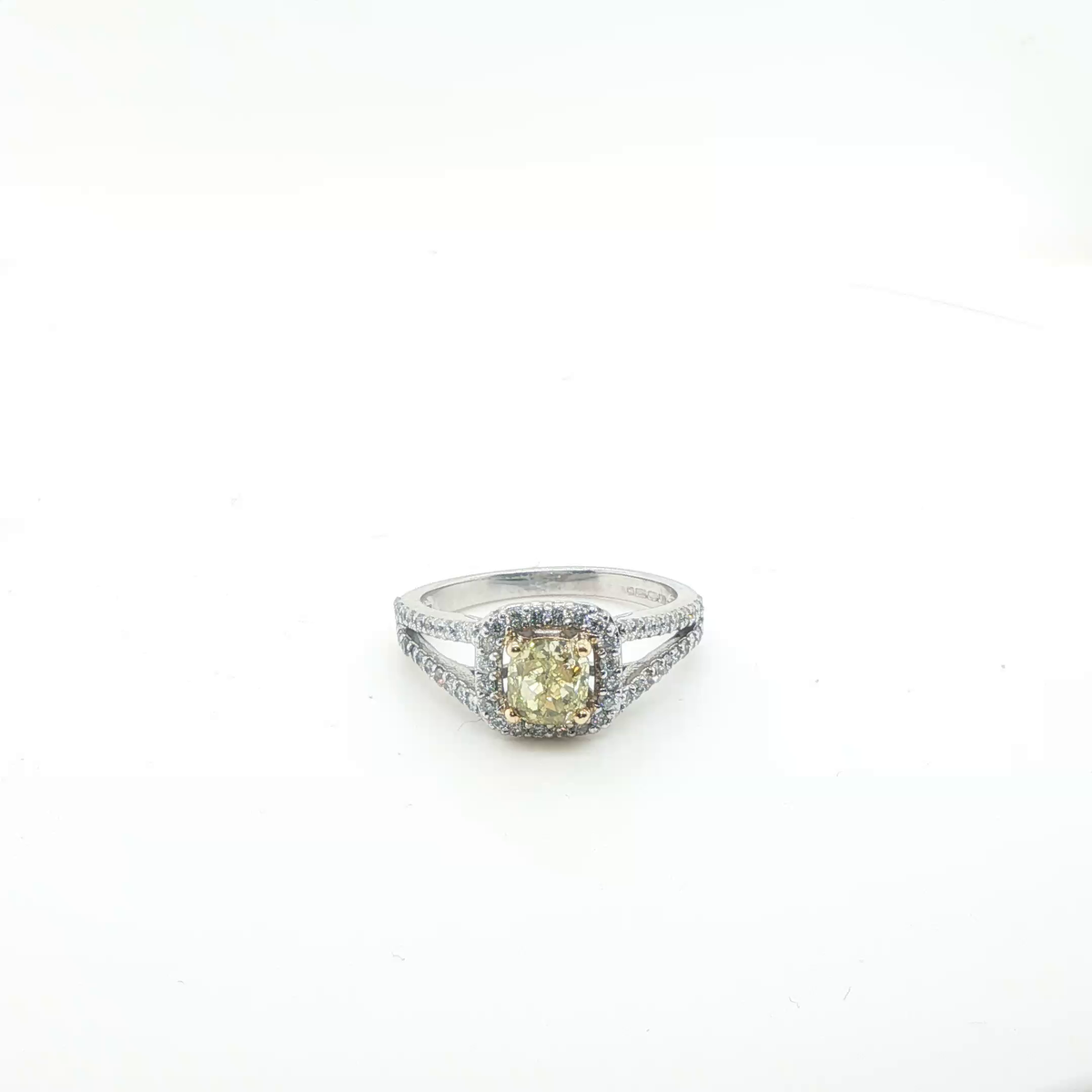 Fancy Yellow Cushion-Cut Brilliant Diamond Engagement Ring in White Gold