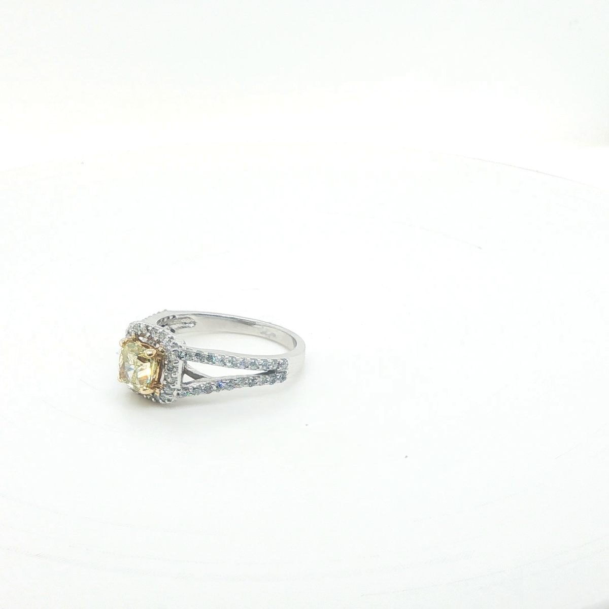 Fancy Yellow Cushion-Cut Brilliant Diamond Engagement Ring in White Gold