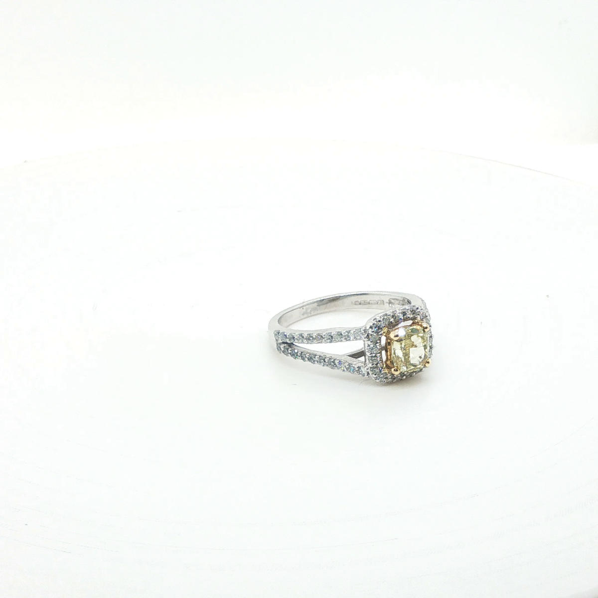 Fancy Yellow Cushion-Cut Brilliant Diamond Engagement Ring in White Gold