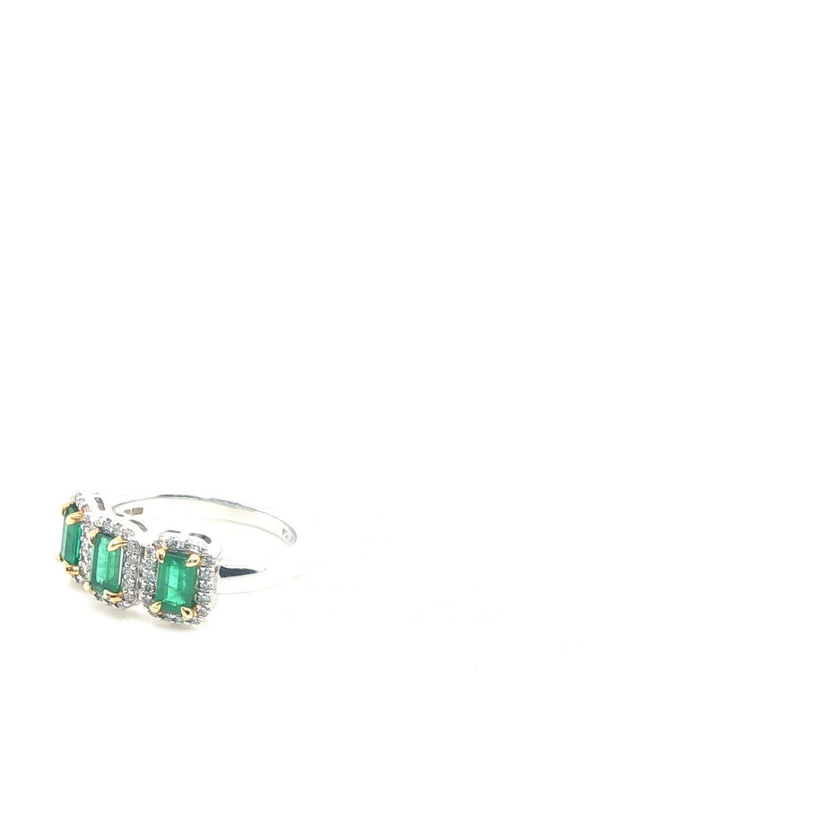 Triple Step Cut Emerald Trio Ring in Polished White Gold