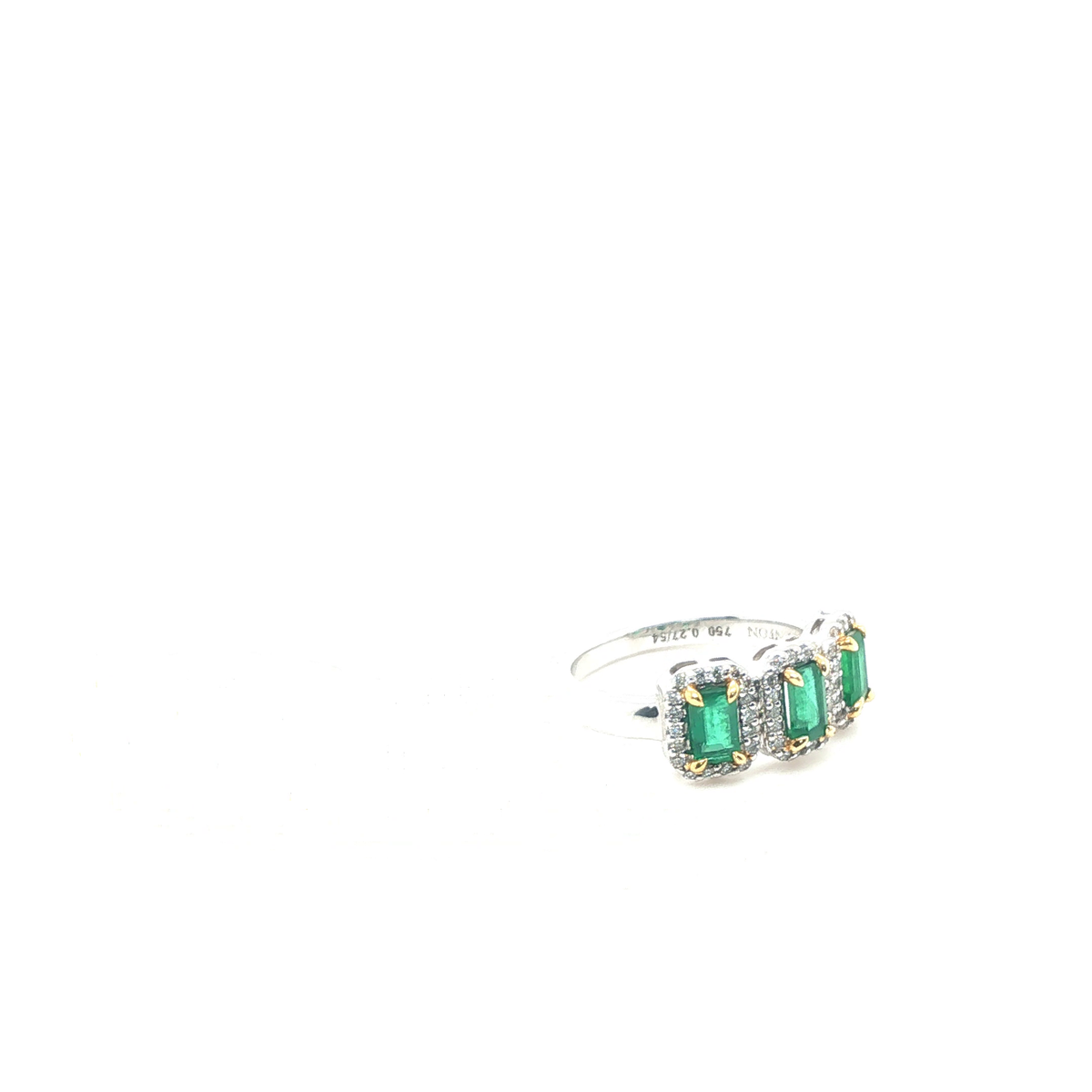 Triple Step Cut Emerald Trio Ring in Polished White Gold