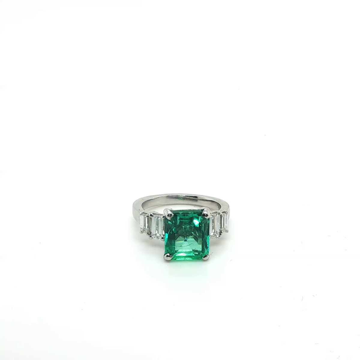 Classic White Gold Emerald-Cut Emerald and Diamond Halo Multi-Stone Ring