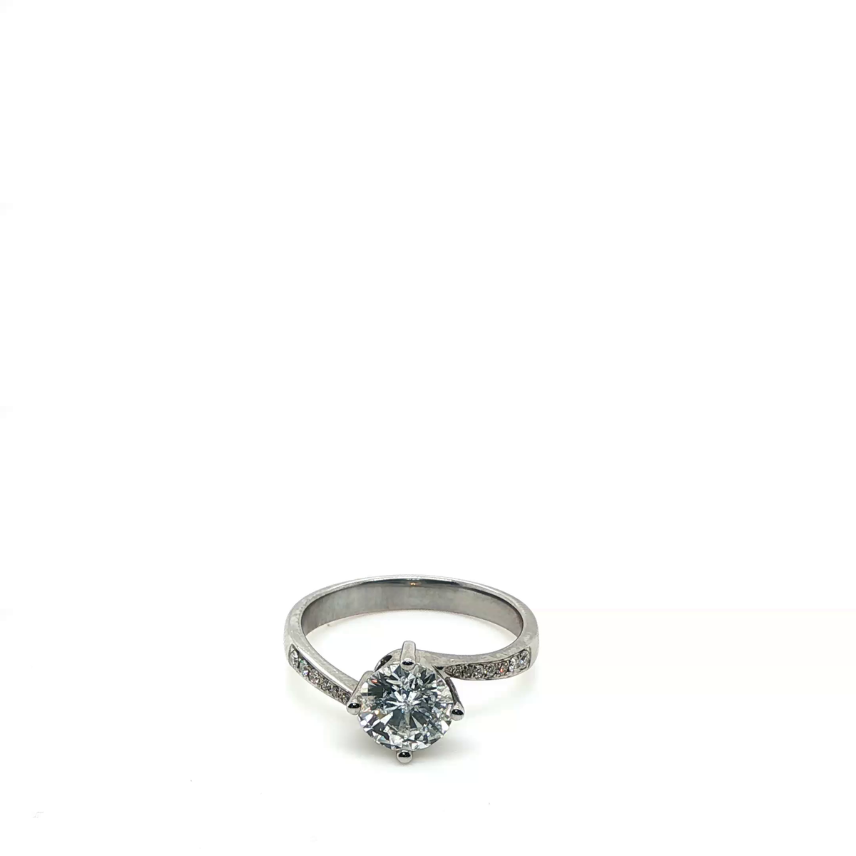 Round Brilliant Diamond Pave Engagement Ring in White Gold