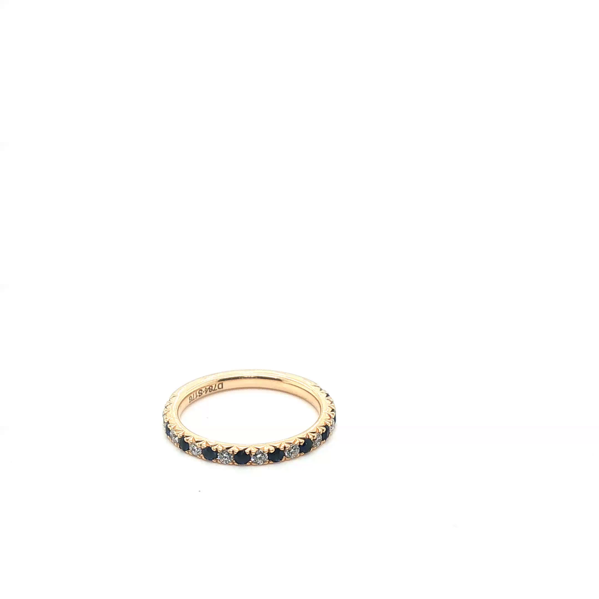 Rose Gold Alternating Round Brilliant Diamond and Blue Sapphire Eternity Ring