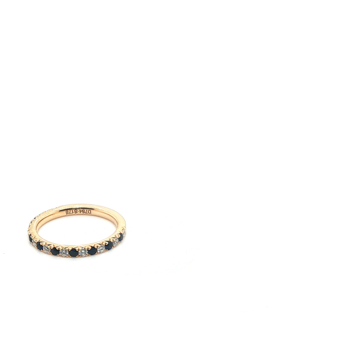 Rose Gold Alternating Round Brilliant Diamond and Blue Sapphire Eternity Ring