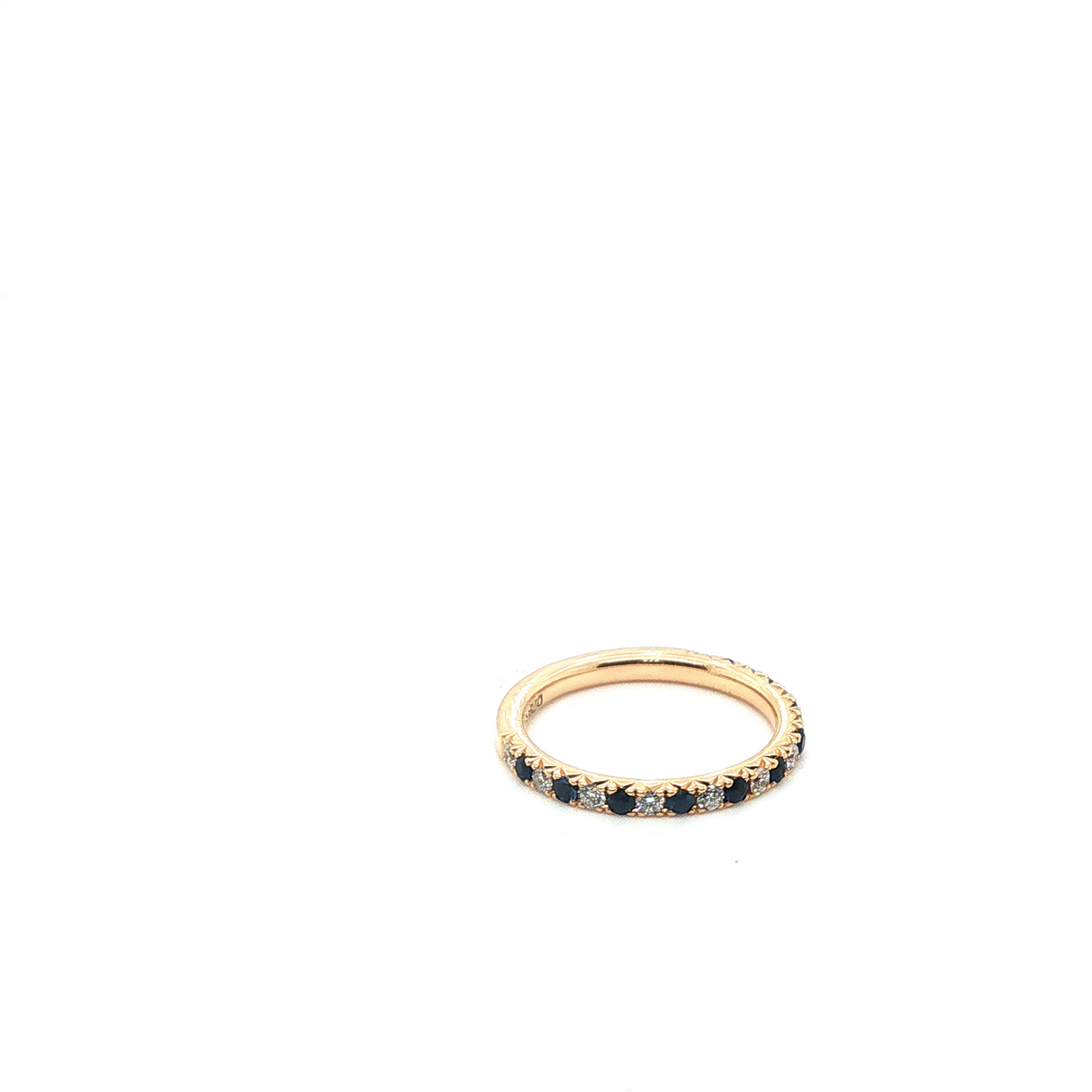 Rose Gold Alternating Round Brilliant Diamond and Blue Sapphire Eternity Ring