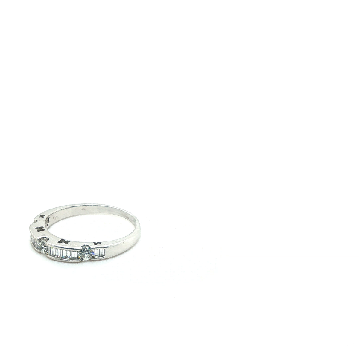 Engraved Round Brilliant Cut Diamond White Gold Band Ring