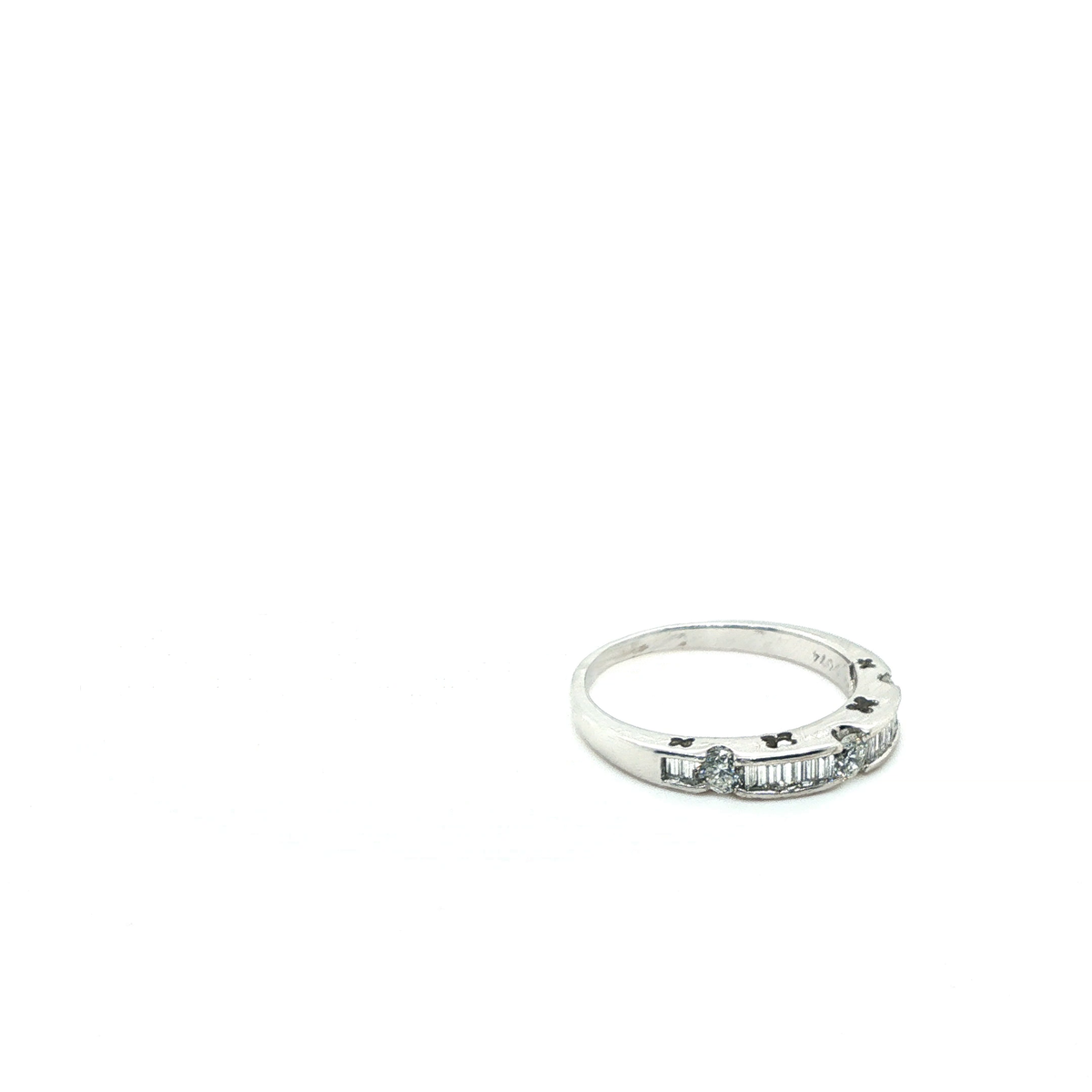 Engraved Round Brilliant Cut Diamond White Gold Band Ring