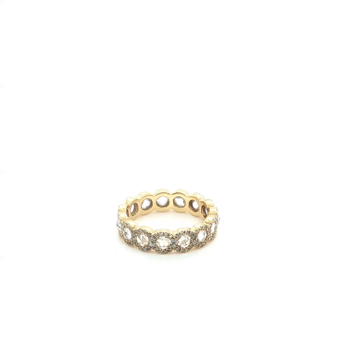 Round Rose Cut Diamond Bezel Set Eternity Ring in 18k Yellow Gold