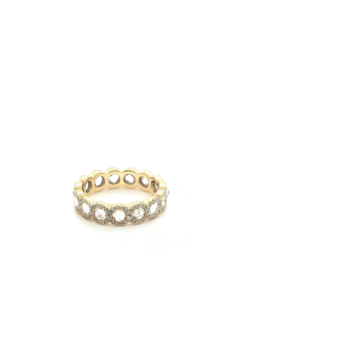 Round Rose Cut Diamond Bezel Set Eternity Ring in 18k Yellow Gold