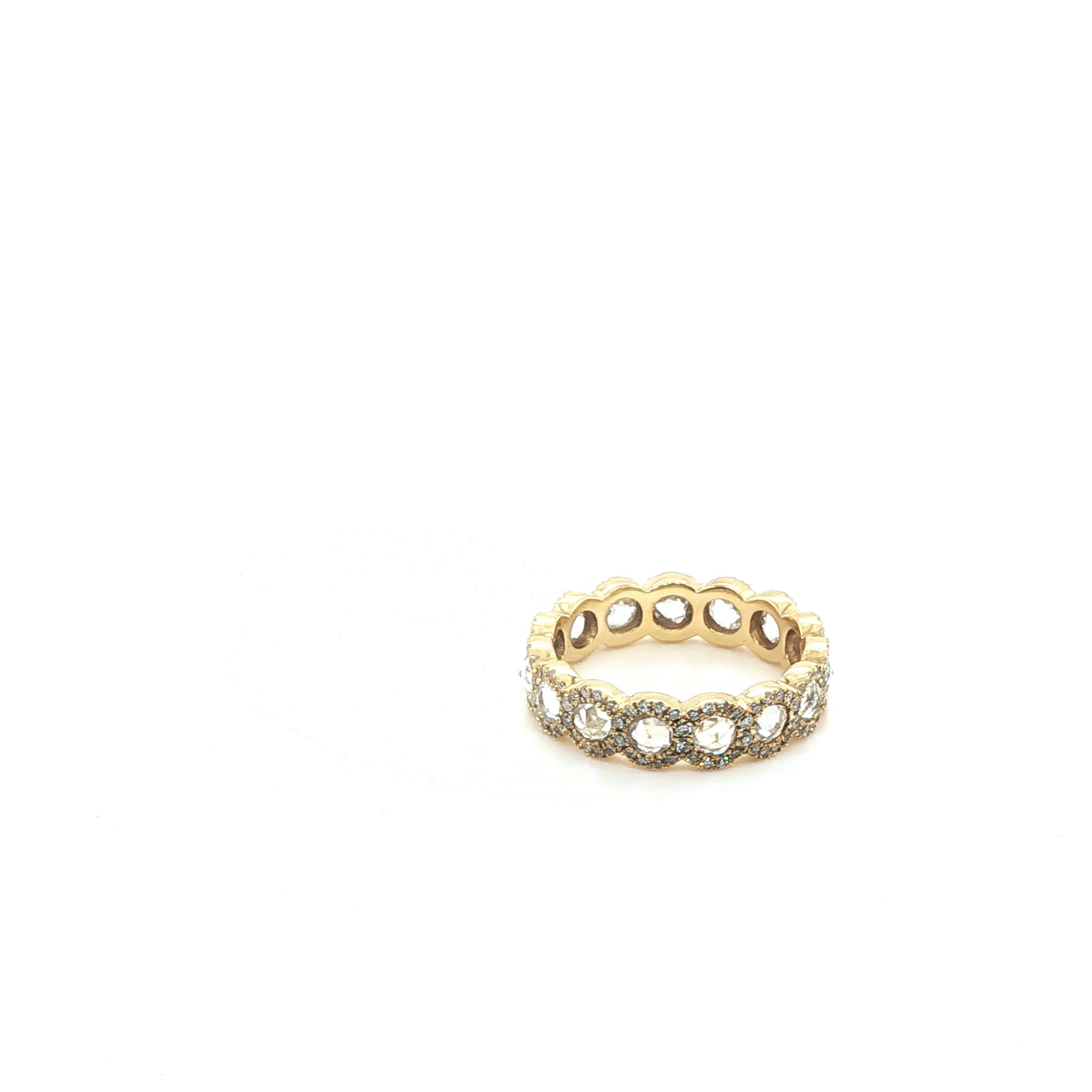 Round Rose Cut Diamond Bezel Set Eternity Ring in 18k Yellow Gold