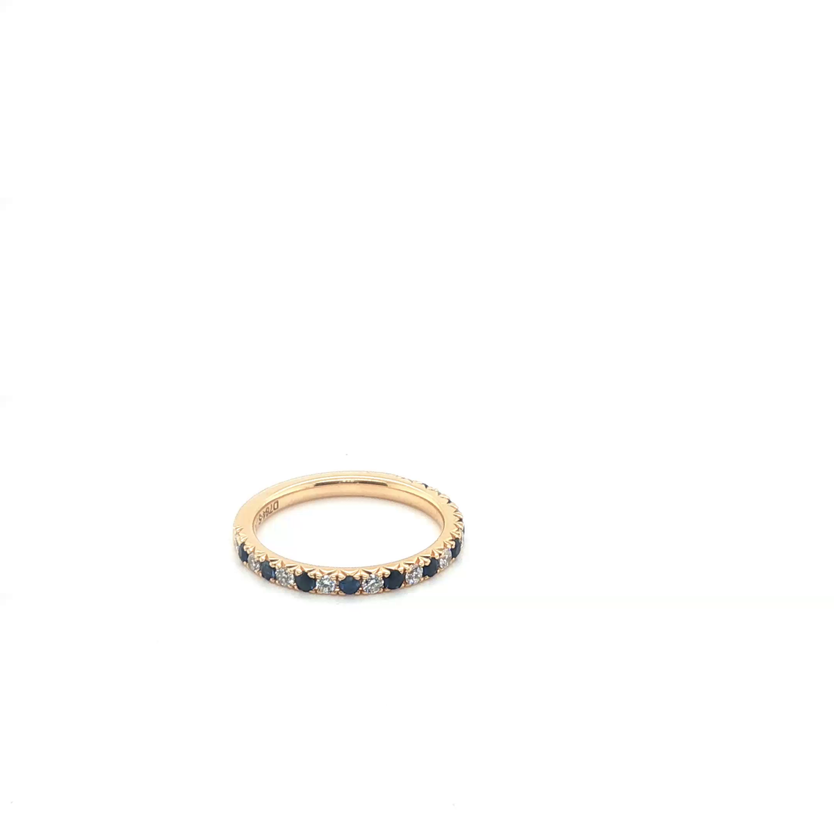 Rose Gold Round Brilliant Diamond and Royal Blue Sapphire Alternating Eternity Ring