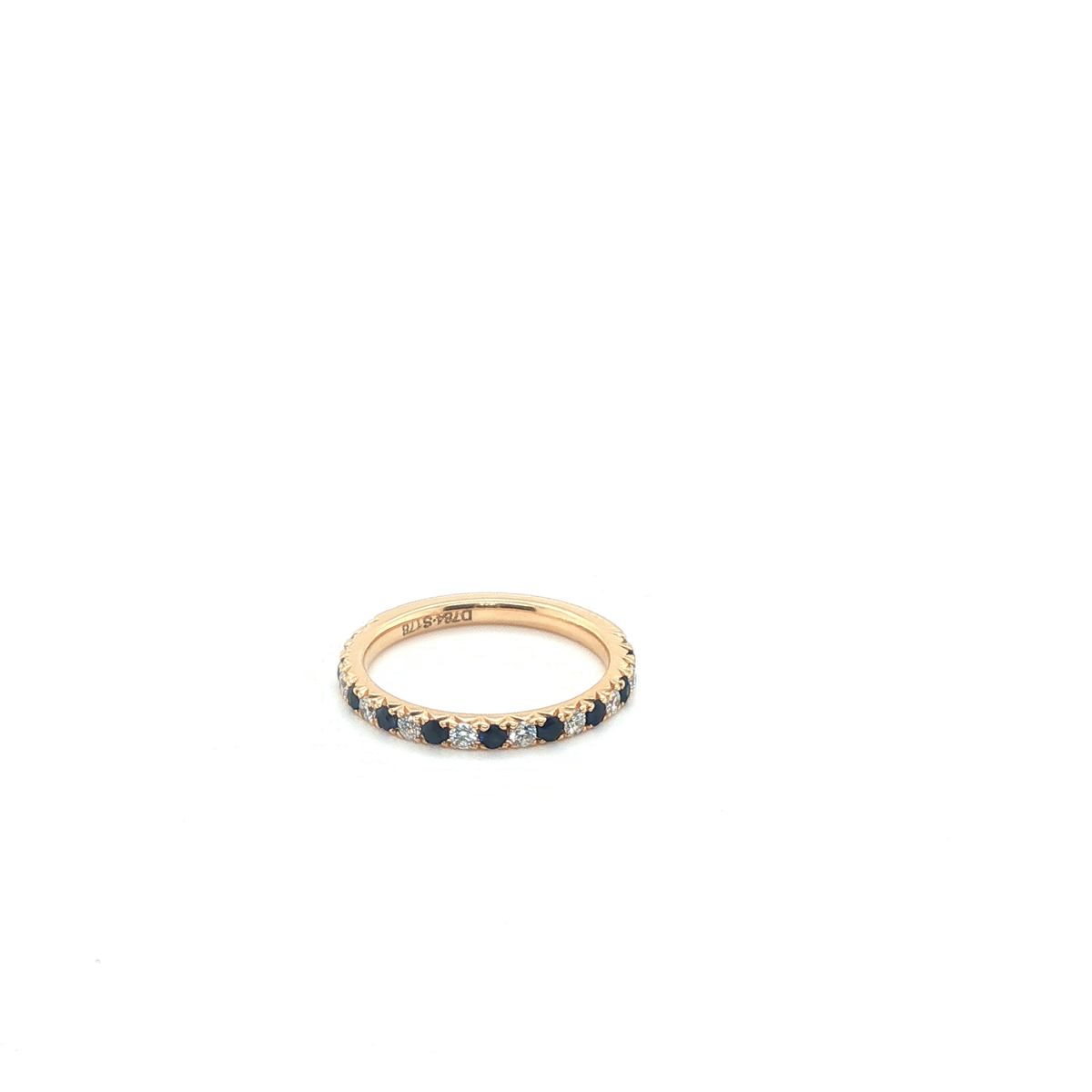 Rose Gold Round Brilliant Diamond and Royal Blue Sapphire Alternating Eternity Ring