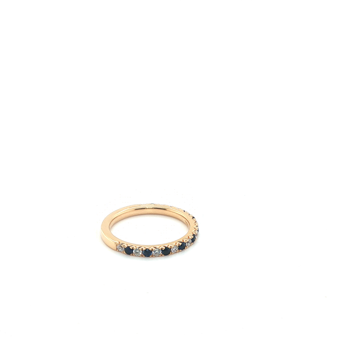 Rose Gold Round Brilliant Diamond and Royal Blue Sapphire Alternating Eternity Ring