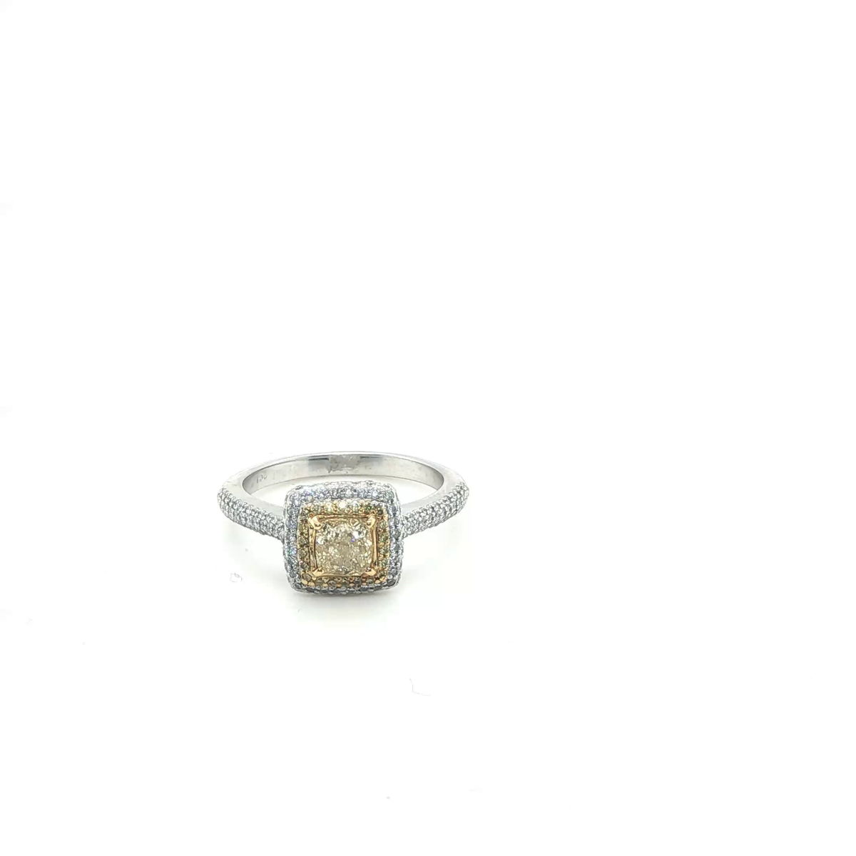 Fancy Yellow Cushion Brilliant Diamond Halo Engagement Ring in White Gold