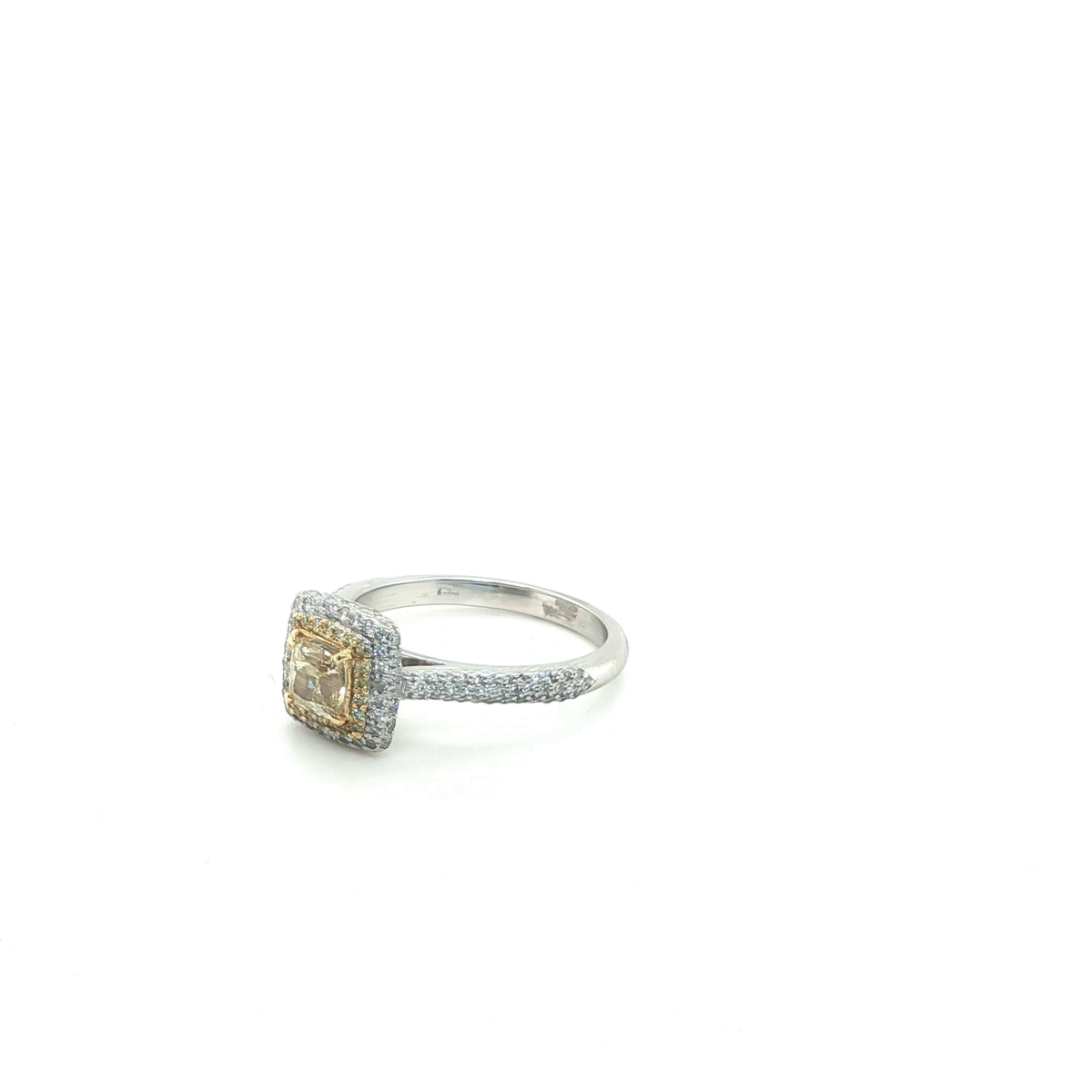 Fancy Yellow Cushion Brilliant Diamond Halo Engagement Ring in White Gold