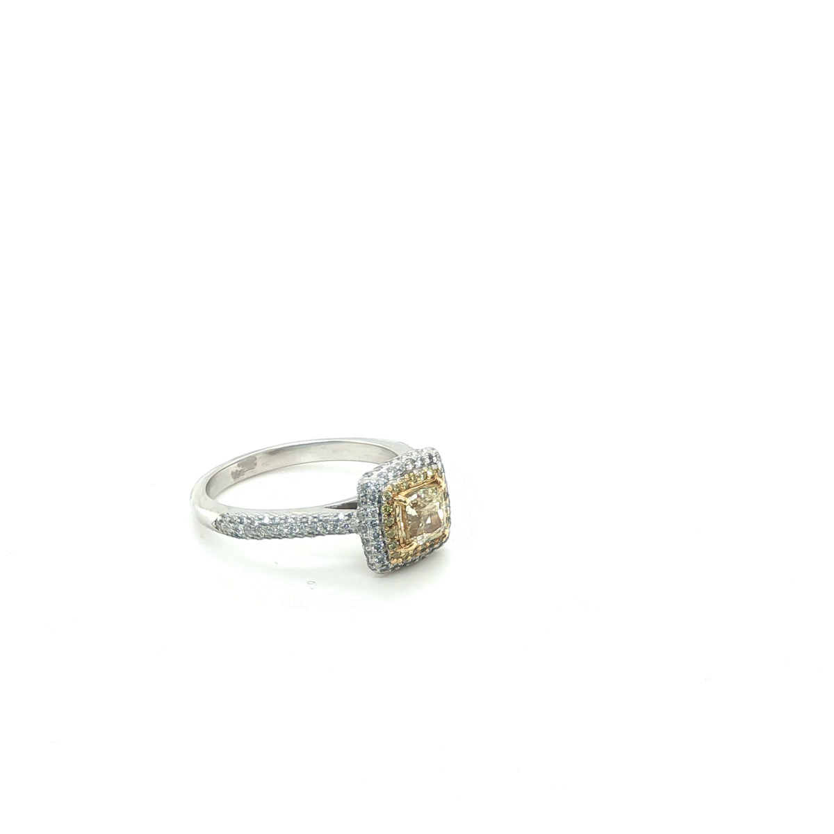 Fancy Yellow Cushion Brilliant Diamond Halo Engagement Ring in White Gold
