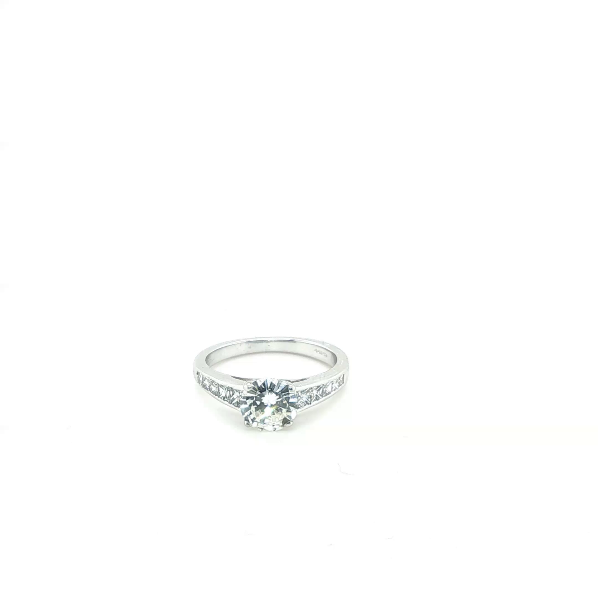 Classic Round Brilliant Cut Diamond Engagement Ring in White Gold with Pear Shaped Side Stones