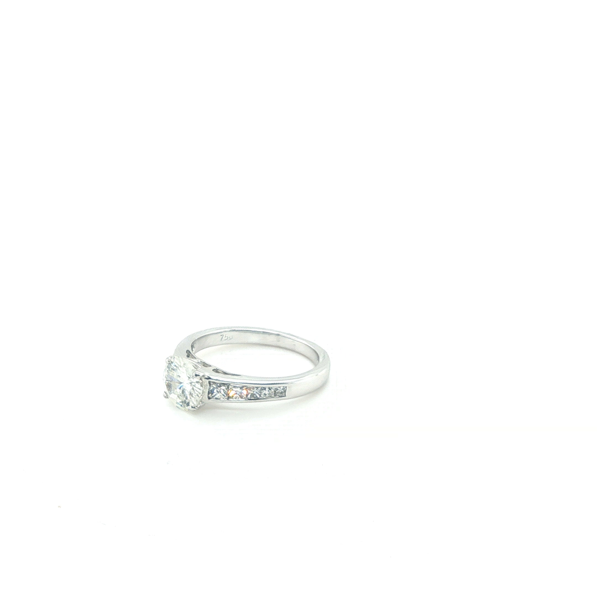 Classic Round Brilliant Cut Diamond Engagement Ring in White Gold with Pear Shaped Side Stones