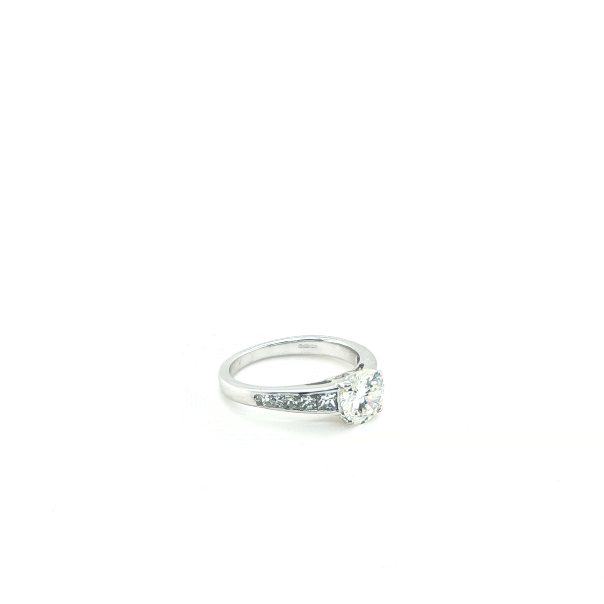 Classic Round Brilliant Cut Diamond Engagement Ring in White Gold with Pear Shaped Side Stones