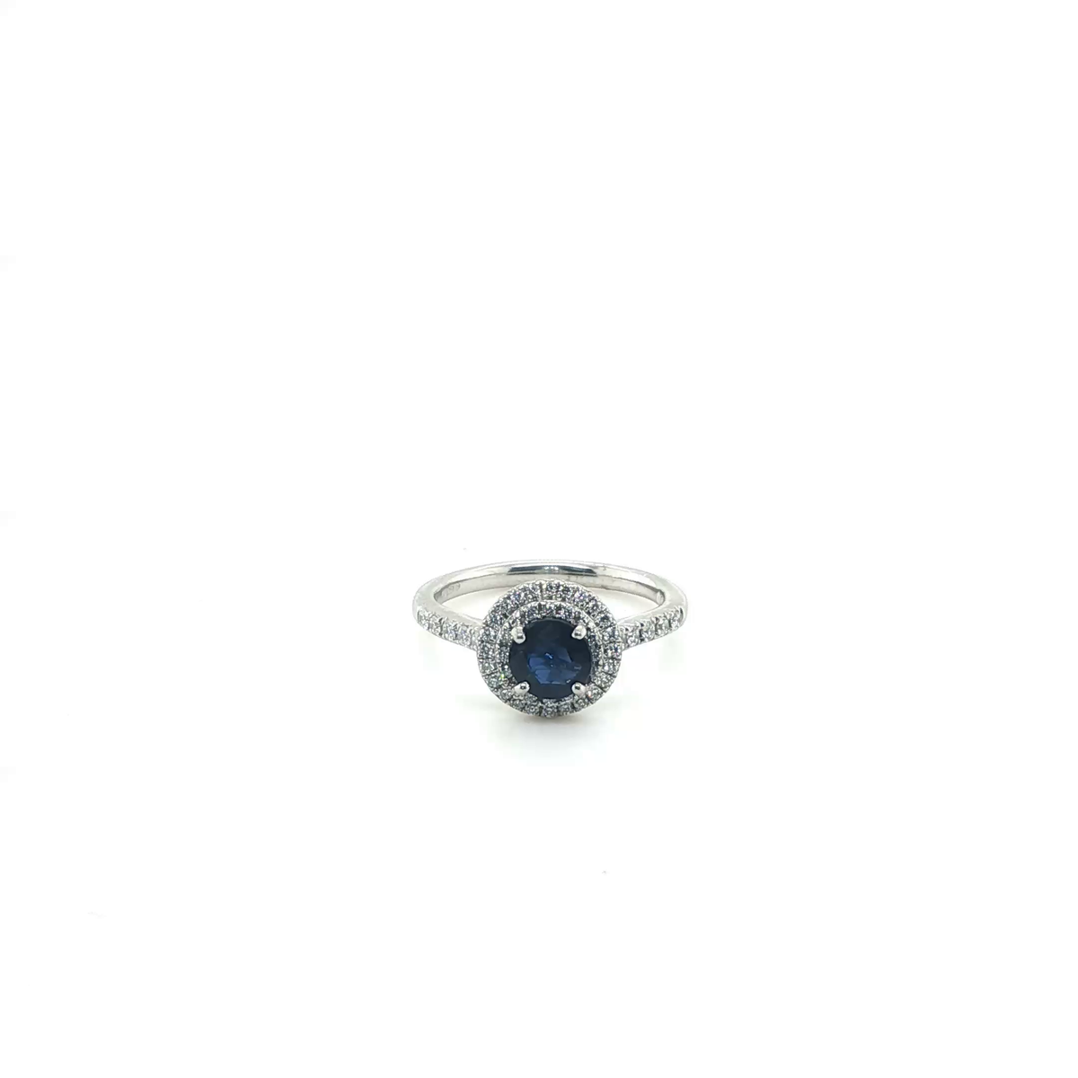 Royal Blue Round Brilliant Sapphire Pavé Engagement Ring in Platinum