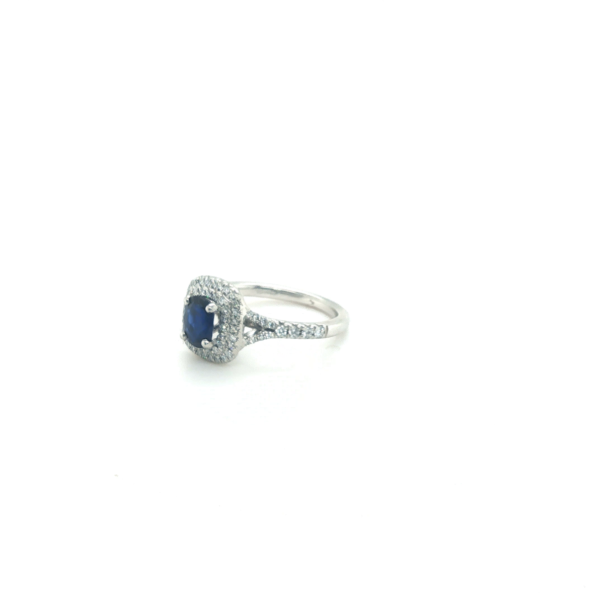 Cushion Cut Royal Blue Sapphire Solitaire Engagement Ring in Platinum