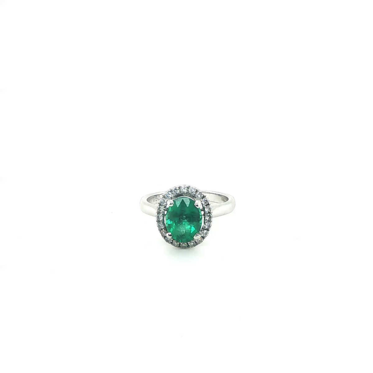 Oval Brilliant-Cut Green Emerald and Diamond Cocktail Ring in White Gold