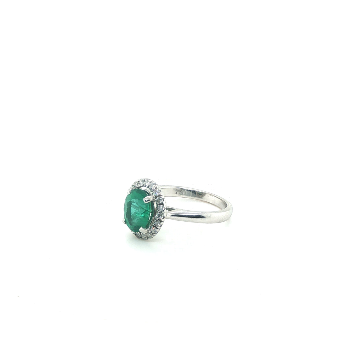 Oval Brilliant-Cut Green Emerald and Diamond Cocktail Ring in White Gold