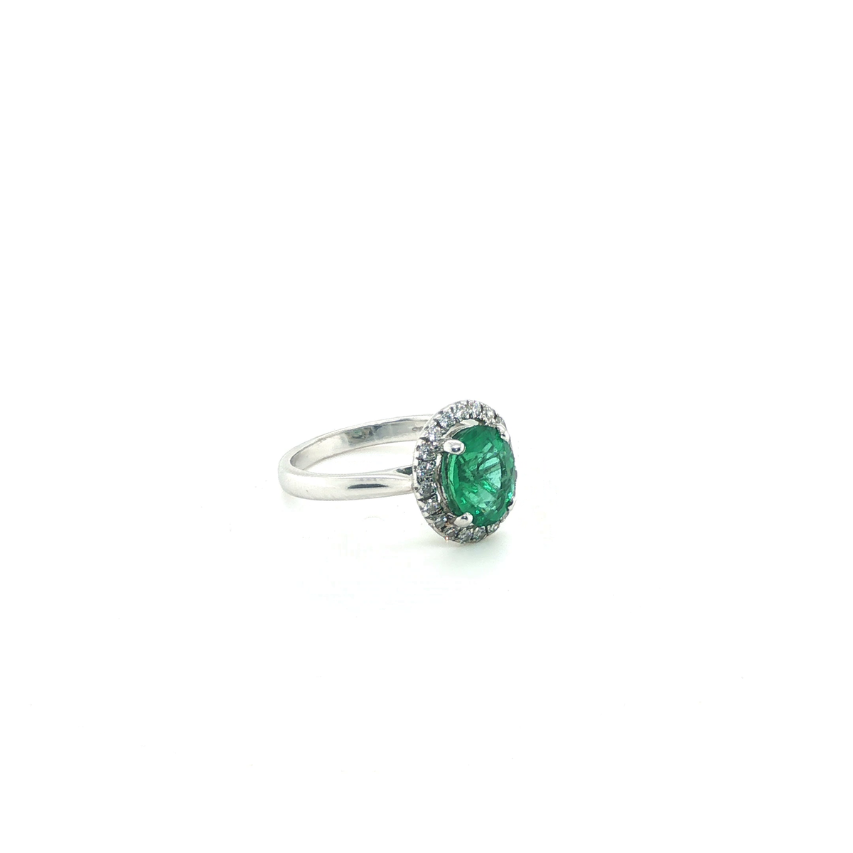Oval Brilliant-Cut Green Emerald and Diamond Cocktail Ring in White Gold