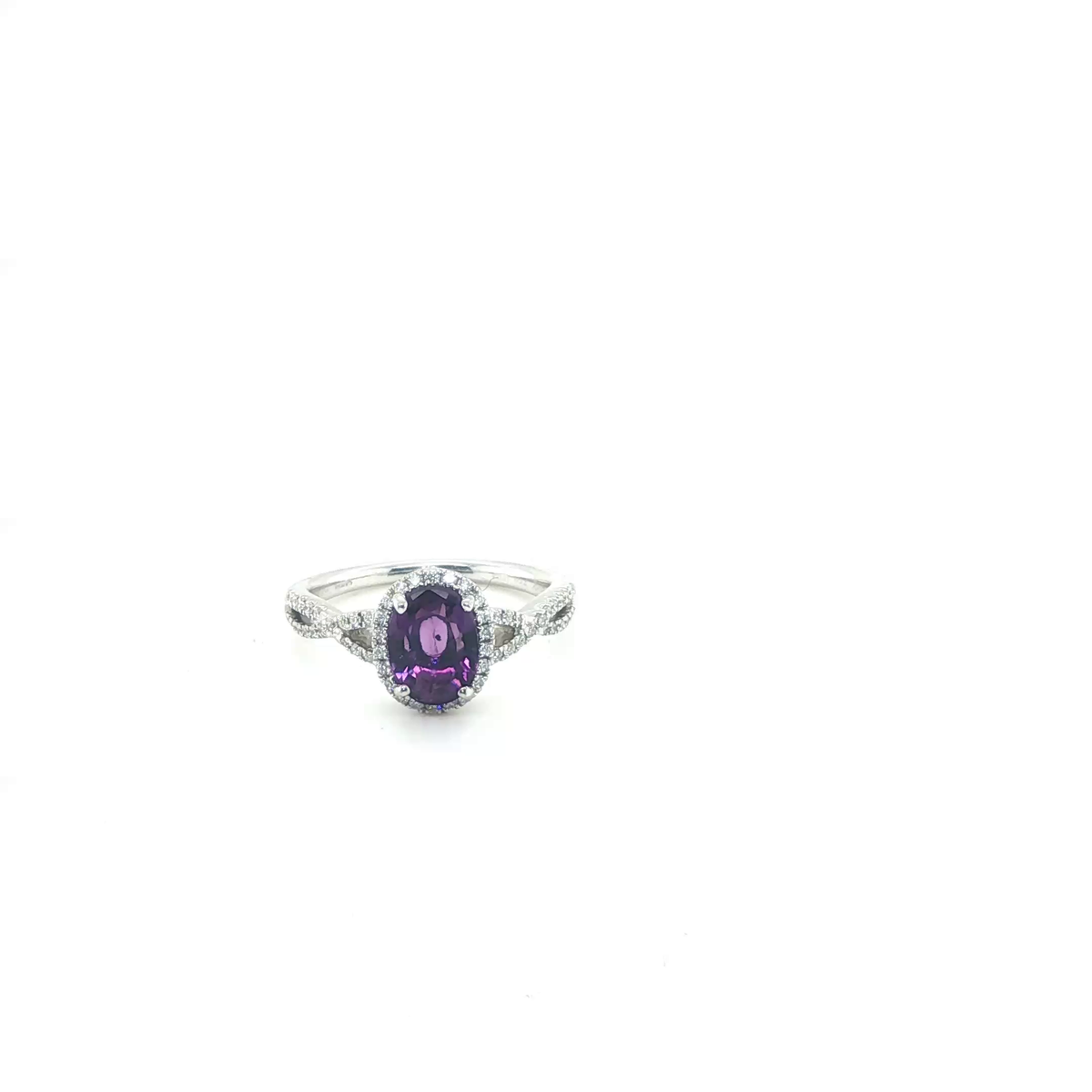 Oval Brilliant Cut Purple Amethyst Cocktail Ring in Polished White Gold
