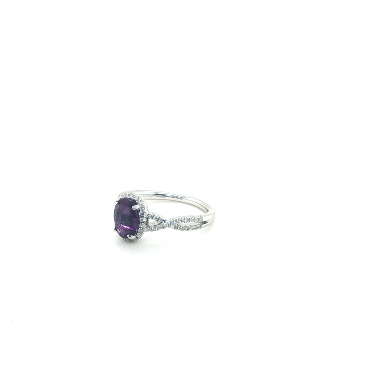 Oval Brilliant Cut Purple Amethyst Cocktail Ring in Polished White Gold