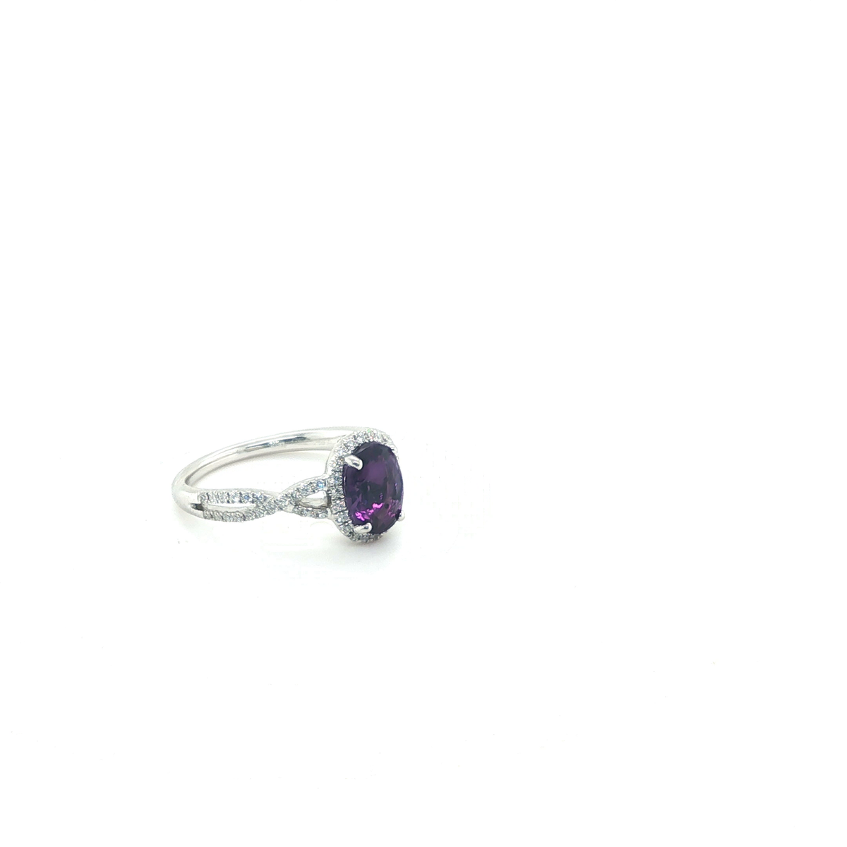Oval Brilliant Cut Purple Amethyst Cocktail Ring in Polished White Gold