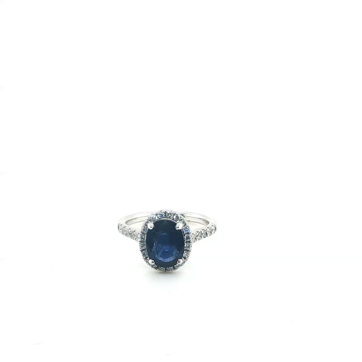 Royal Blue Oval Brilliant Sapphire Engagement Ring in 18k White Gold
